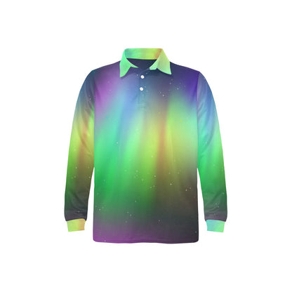Aurora Borealis Pattern Print Design 03 Long Sleeve Polo Shirt For Men's