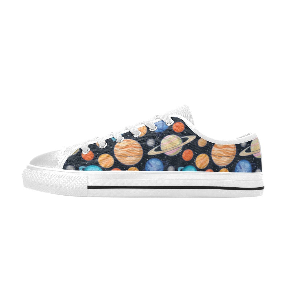 Planet Colorful Print Design LKS301 Women's White Low Top Shoes