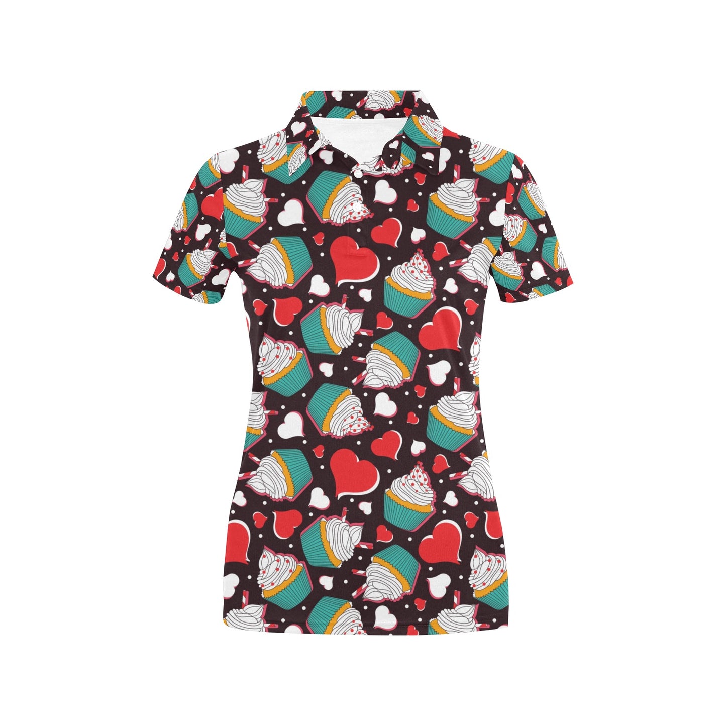 Cupcakes Heart Print Pattern Women's Polo Shirt