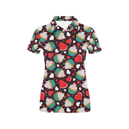 Cupcakes Heart Print Pattern Women's Polo Shirt