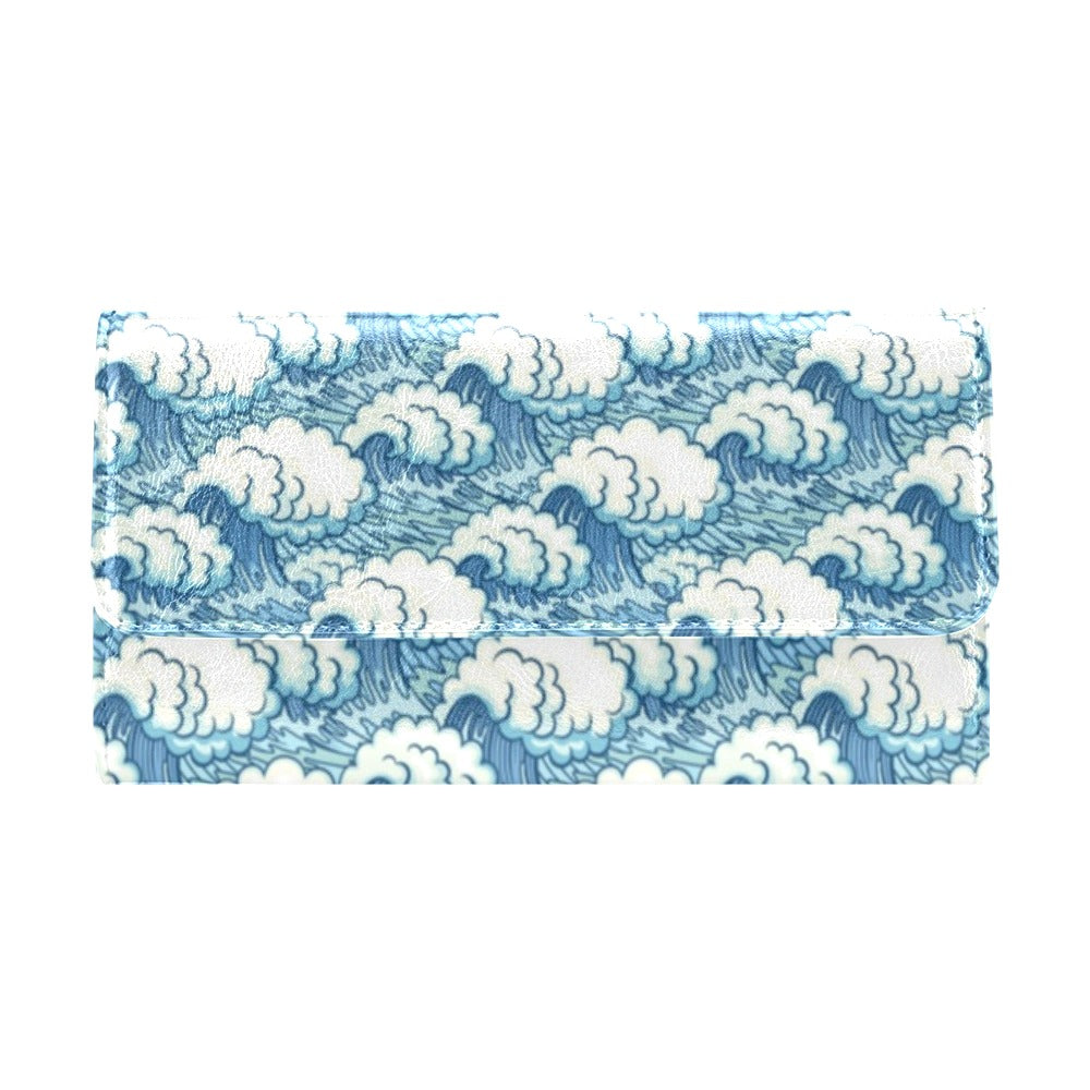 Wave Japan Style Print Design LKS304 Women's Trifold Wallet