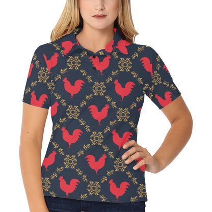 Rooster Pattern Print Design A02 Women's Polo Shirt