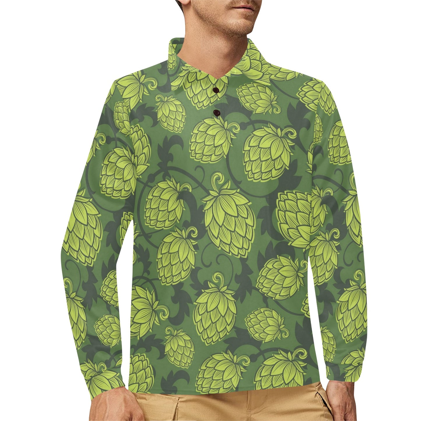 Hope Pattern Print Design 02 Long Sleeve Polo Shirt For Men's