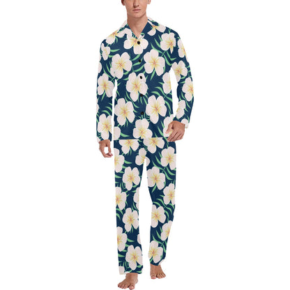 Pink Plumeria Pattern Print Design PM016 Men's Long Pajama Set