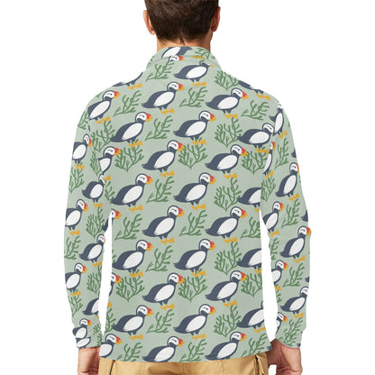 Puffin Pattern Print Design A04 Long Sleeve Polo Shirt For Men's