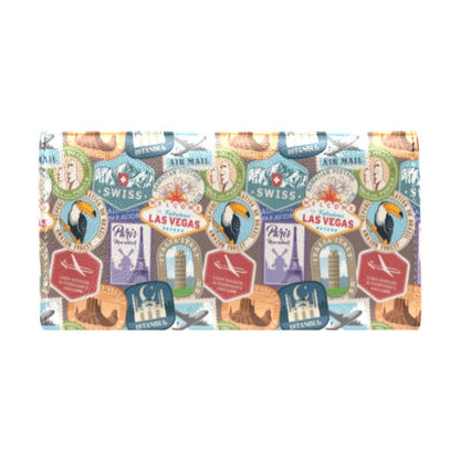 Travel Stamp Print Design LKS301 Women's Trifold Wallet