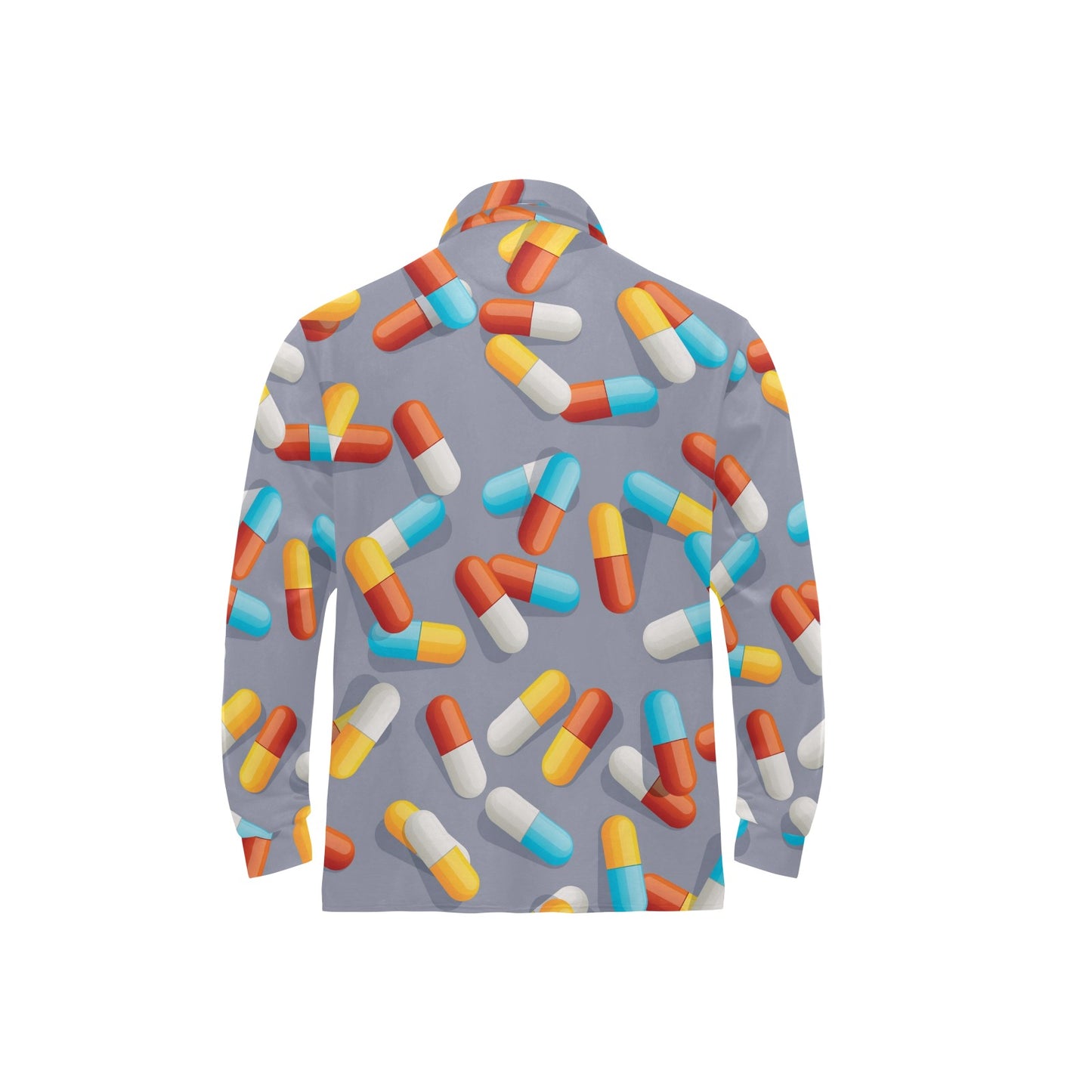 Pill Pattern Print Design A01 Long Sleeve Polo Shirt For Men's