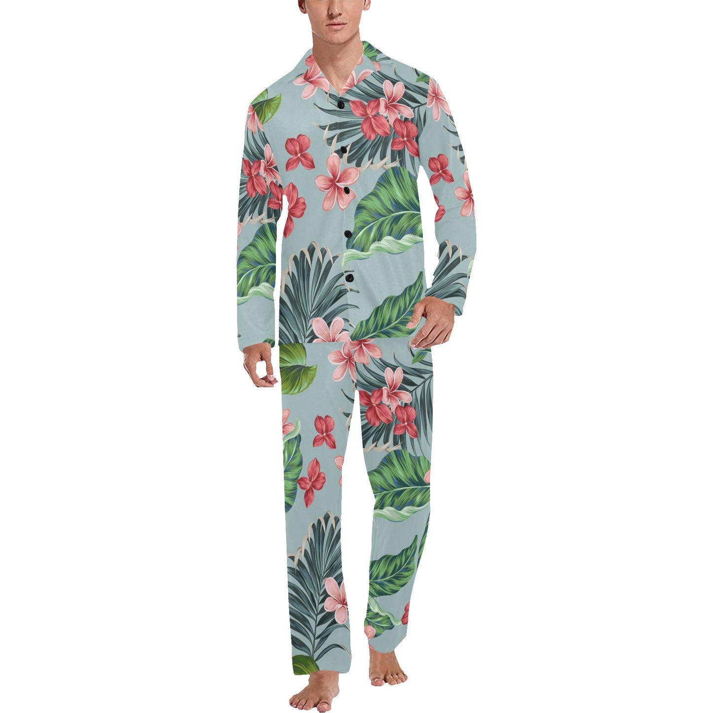 Plumeria Pattern Print Design PM027 Men's Long Pajama Set