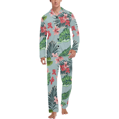 Plumeria Pattern Print Design PM027 Men's Long Pajama Set