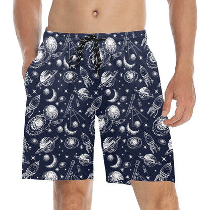Space Rocket Print Design LKS301 Men's Swim Trunks Beach Shorts