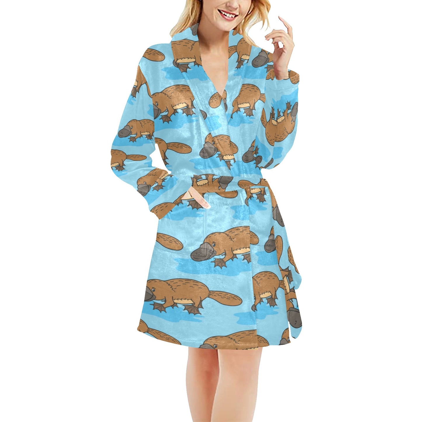 Platypus Pattern Print Design A02 Women's Fleece Robe