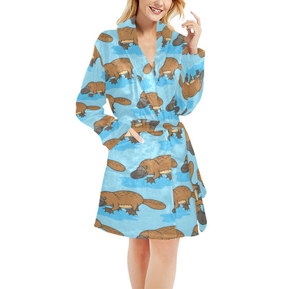 Platypus Pattern Print Design A02 Women's Fleece Robe