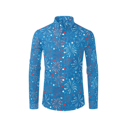 Firework Celebration Print Design LKS304 Men's Long Sleeve Dress Shirt