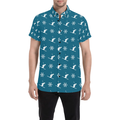 Ski Print Design LKS301 Men Short Sleeve Button Up Shirt