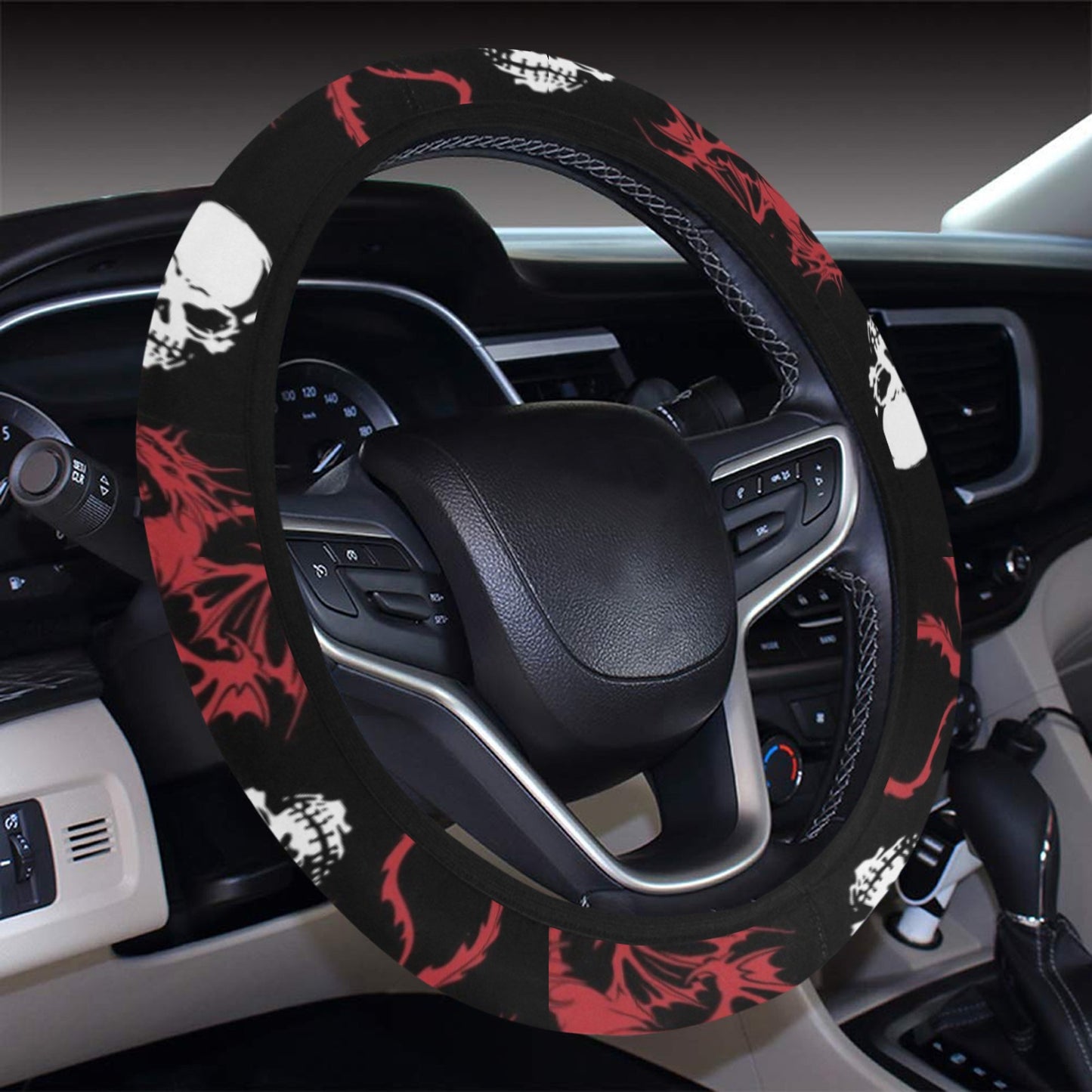 Skull With Red Dragon Print Design LKS304 Steering Wheel Cover with Elastic Edge