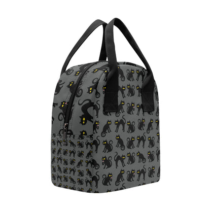 Black Cat Cute Print Pattern Insulated Lunch Bag