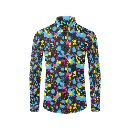 Splatter Colorful Print Design LKS301 Men's Long Sleeve Dress Shirt
