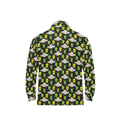 Alien UFO Pattern Long Sleeve Polo Shirt For Men's