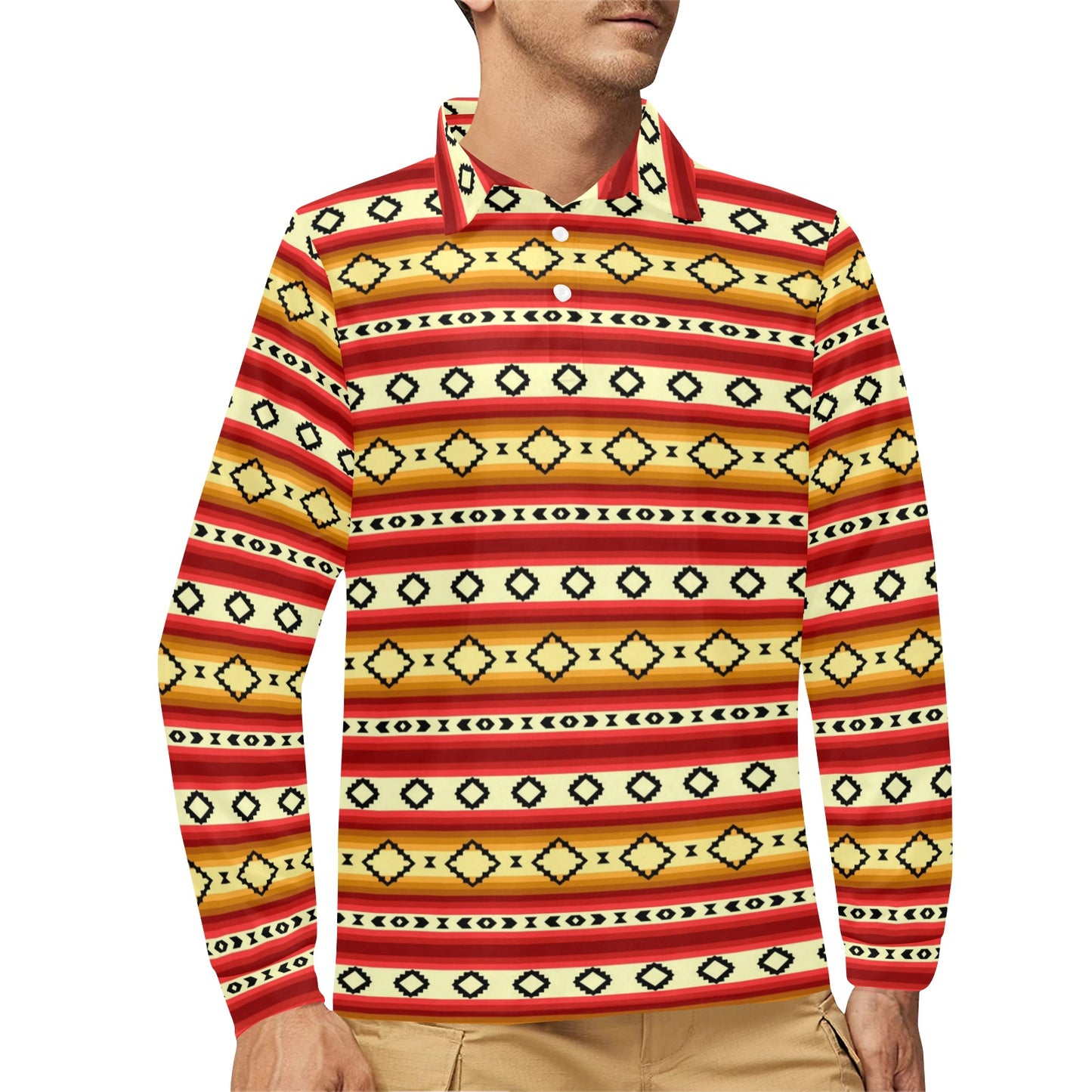 Serape Themed Long Sleeve Polo Shirt For Men's