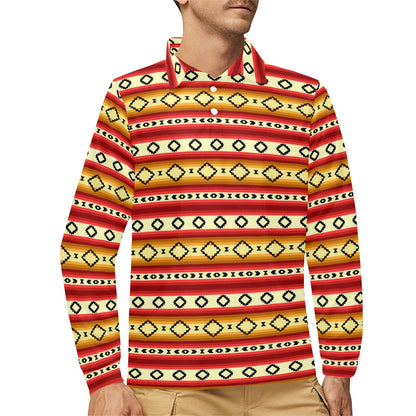Serape Themed Long Sleeve Polo Shirt For Men's