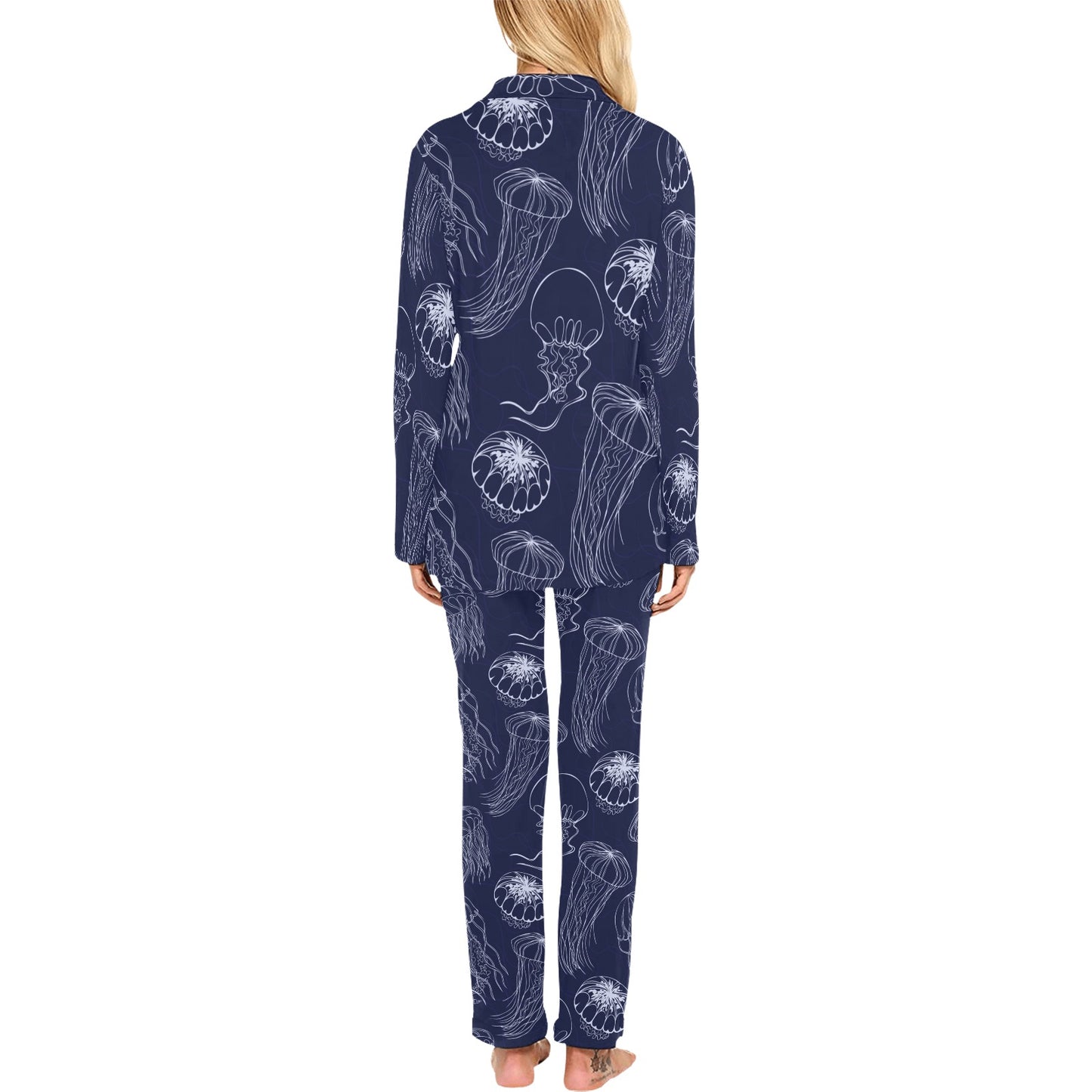 Jellyfish Pattern Print Design 05 Women's Long Pajama Set