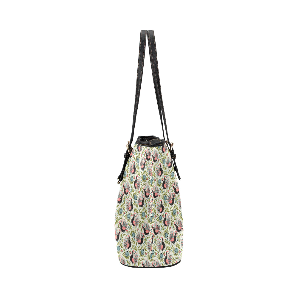 Rooster Print Design Leather Tote Bag