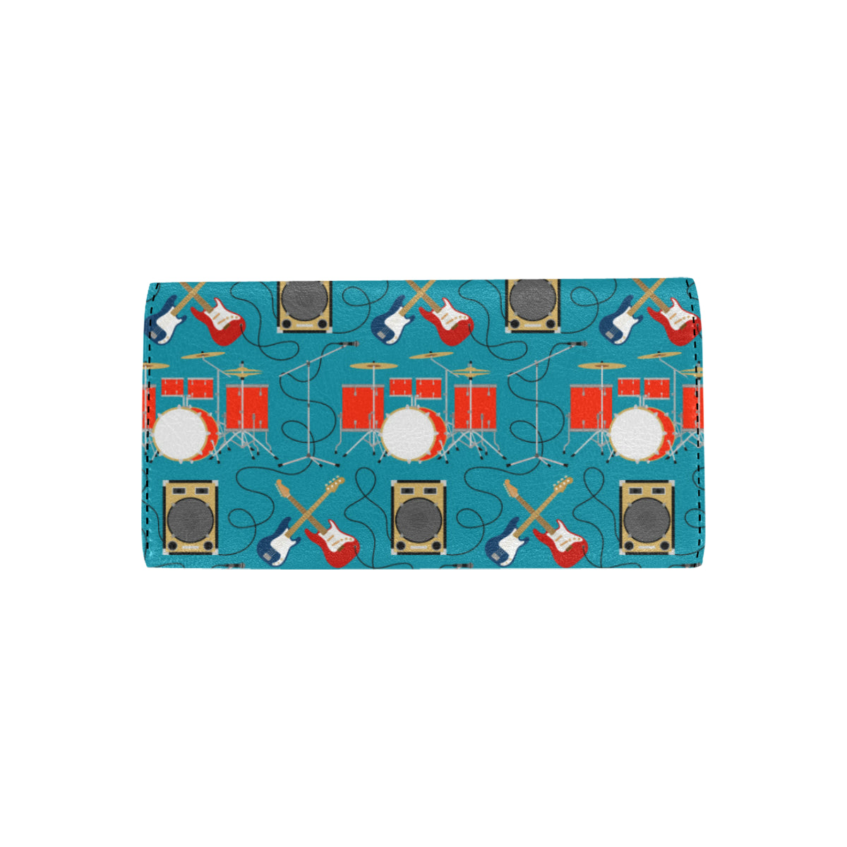 Drum Set Guitar Pattern Print Design 02 Women's Trifold Wallet