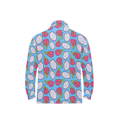 Dragonfruit Pattern Print Design DF04 Long Sleeve Polo Shirt For Men's