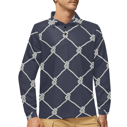 Rope Pattern Print Design A02 Long Sleeve Polo Shirt For Men's