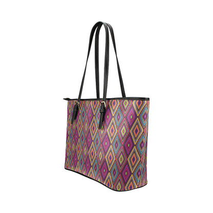 Southwestern Print Leather Tote Bag