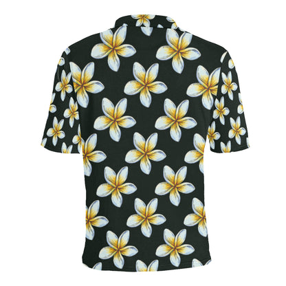White Plumeria Pattern Print Design PM022 Men Polo Shirt