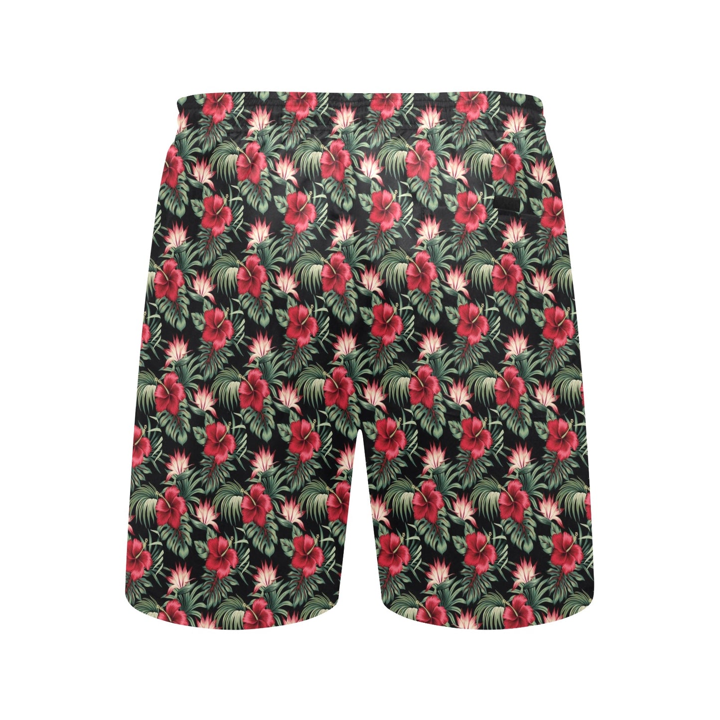 Flower Hawaiian Red Hibiscus Design Print Men's Swim Trunks Beach Shorts