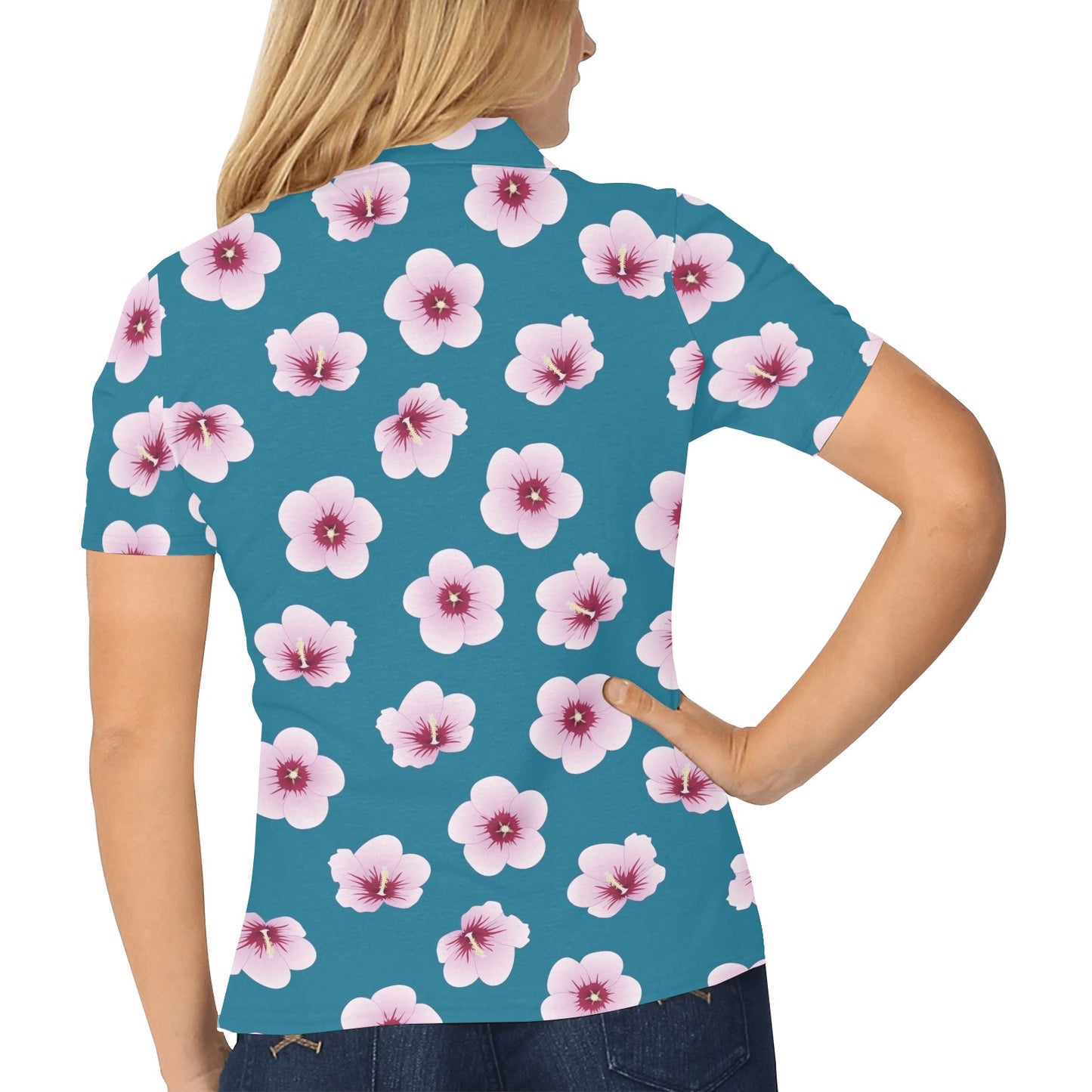 Cherry Blossom Pattern Print Design CB08 Women's Polo Shirt