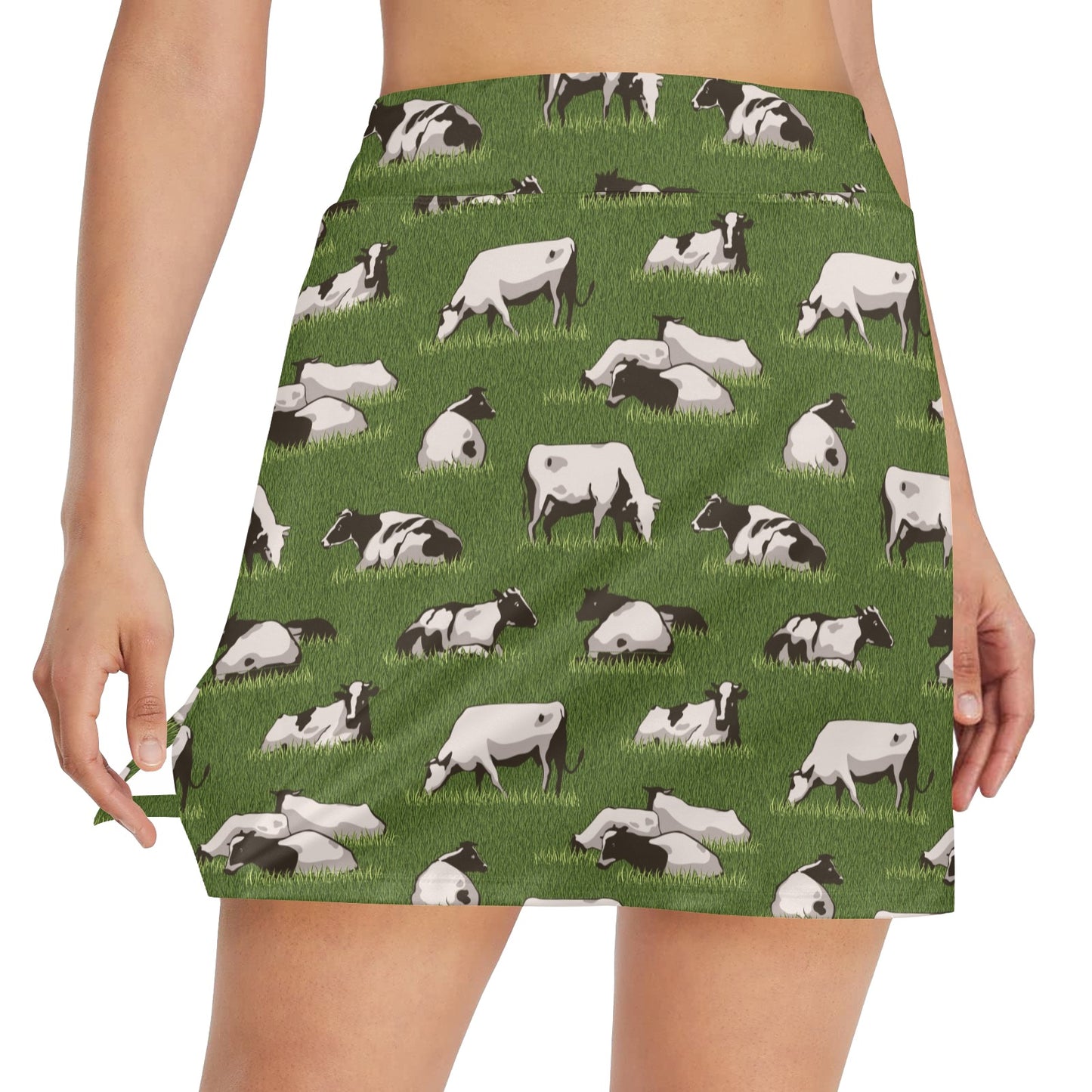 Cow on Grass Print Pattern 17" Golf & Pickleball Skort with Pockets