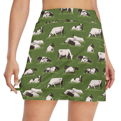 Cow on Grass Print Pattern 17" Golf & Pickleball Skort with Pockets