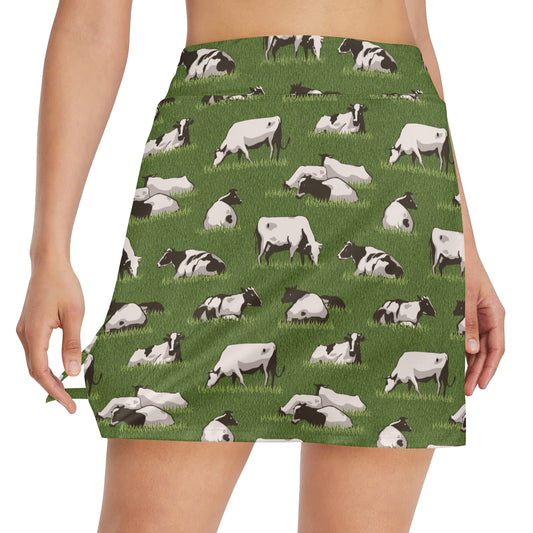 Cow on Grass Print Pattern 17" Golf & Pickleball Skort with Pockets