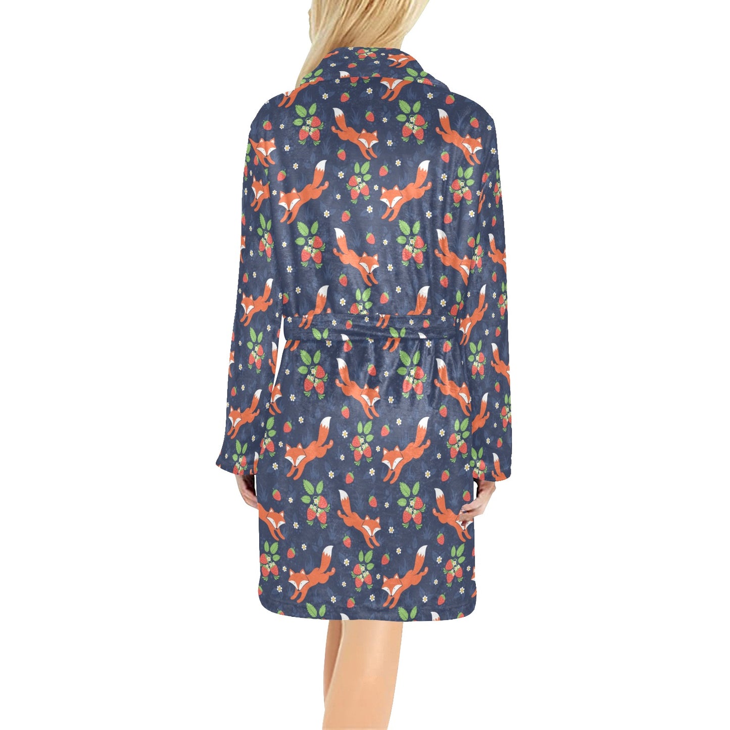 Fox Strawberry Print Pattern Women's Fleece Robe