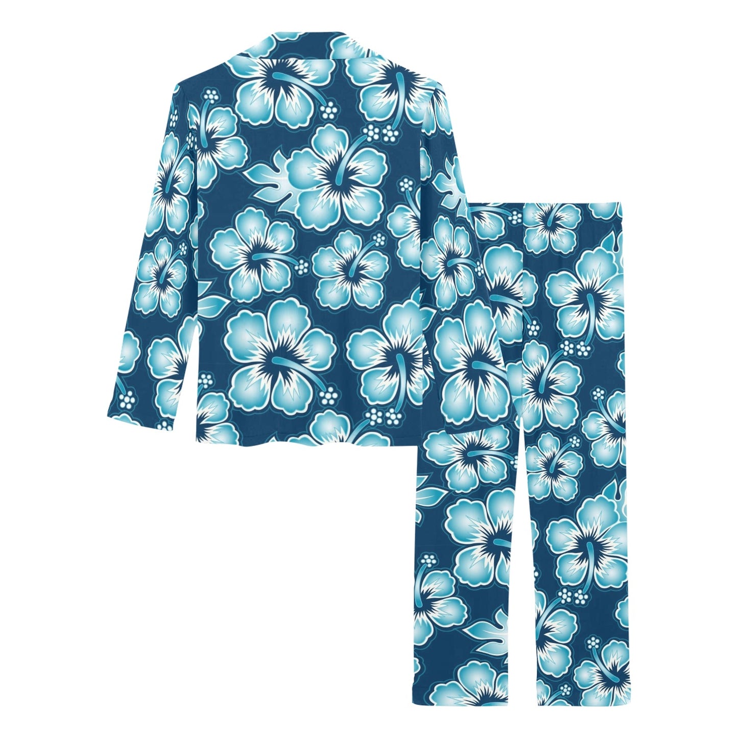 Blue Hibiscus Pattern Print Design HB011 Women's Long Pajama Set