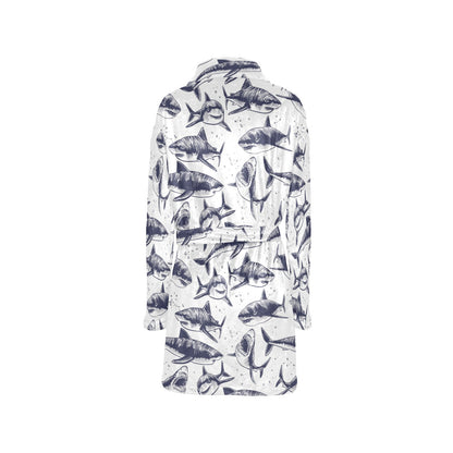 Great White Shark Pattern Print Design 02 Women's Fleece Robe