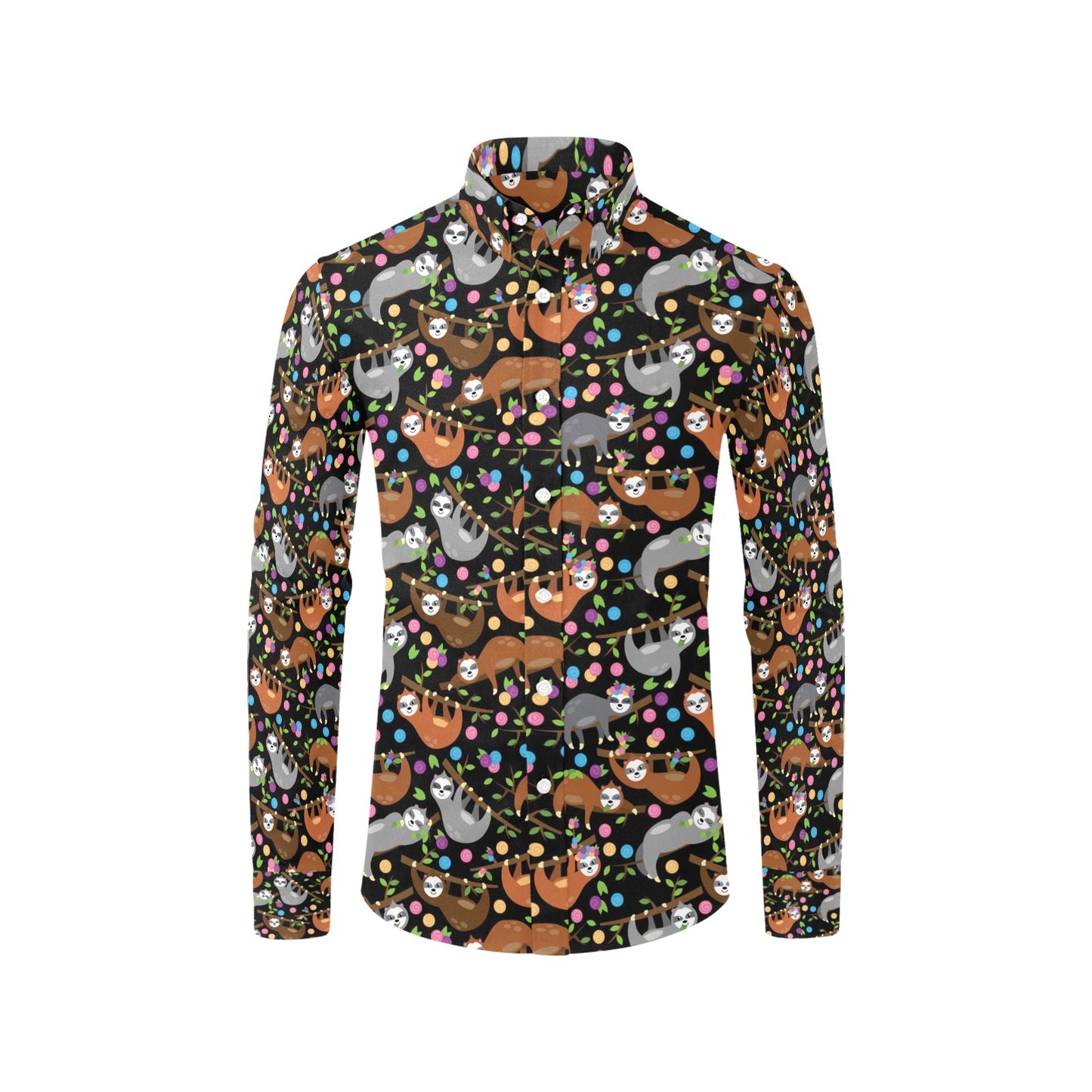 Sloth Print Design LKS306 Men's Long Sleeve Dress Shirt