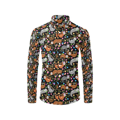 Sloth Print Design LKS306 Men's Long Sleeve Dress Shirt