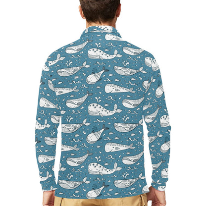 Humpback Whale Pattern Print Design 03 Long Sleeve Polo Shirt For Men's