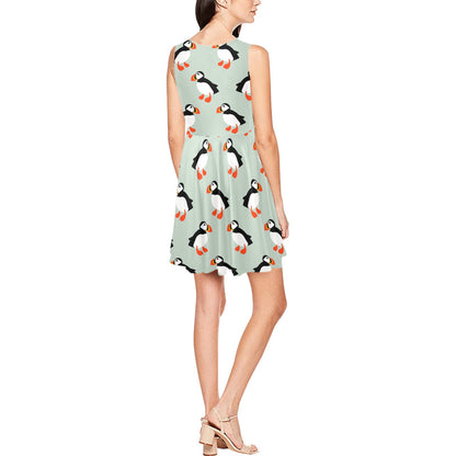 Puffin Pattern Print Design A03 Sleeveless Dress