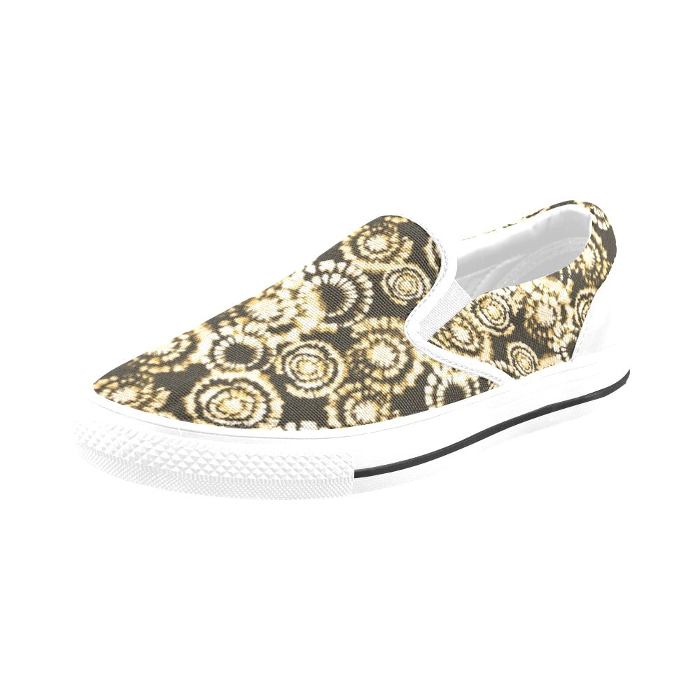 Tie Dye Print Design LKS307 White Slip Ons Canvas Women's Shoes