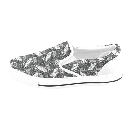 Tribal Pattern Print Design LKS308 White Slip Ons Canvas Women's Shoes