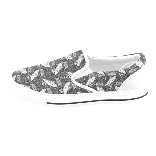 Tribal Pattern Print Design LKS308 White Slip Ons Canvas Women's Shoes