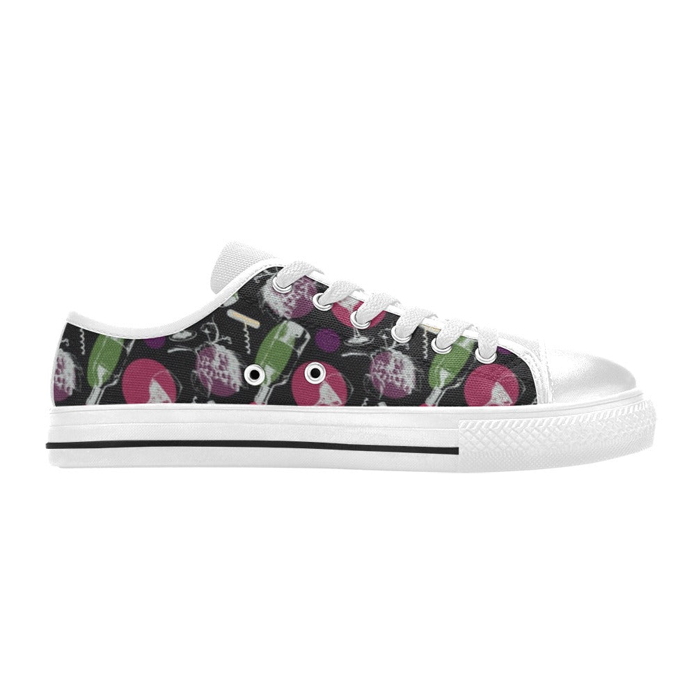 Wine Print Design LKS307 Women's White Low Top Shoes