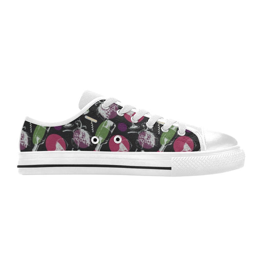 Wine Print Design LKS307 Women's White Low Top Shoes