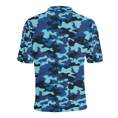 Camo Blue Pattern Print Design 04 Men Polo Shirt