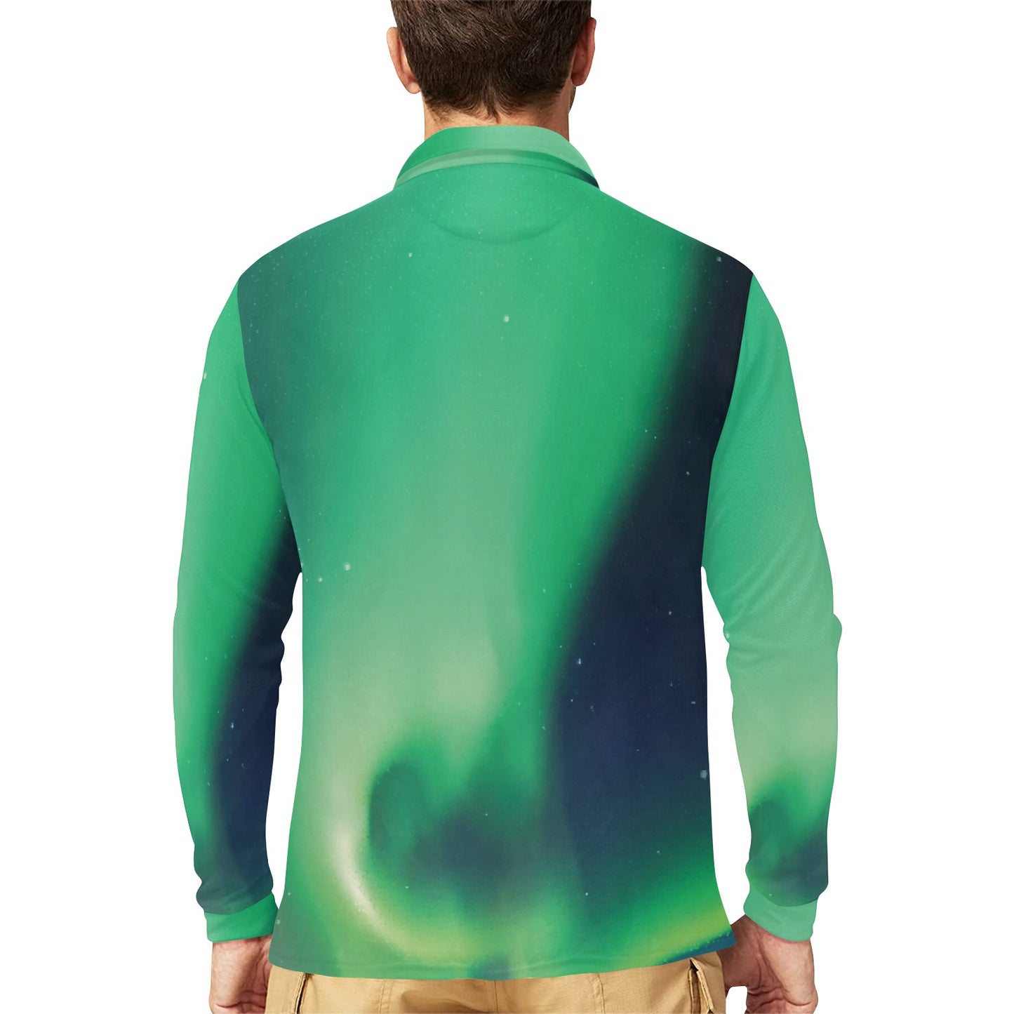 Aurora Borealis Pattern Print Design 04 Long Sleeve Polo Shirt For Men's